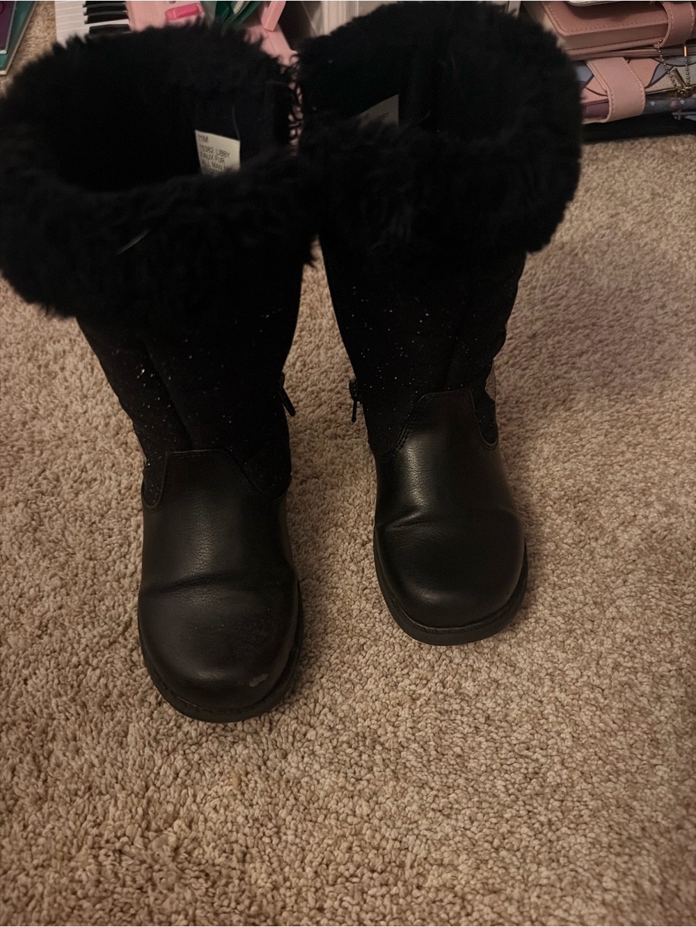Libbey Black Girls’ Faux Fur Trim Winter Boots